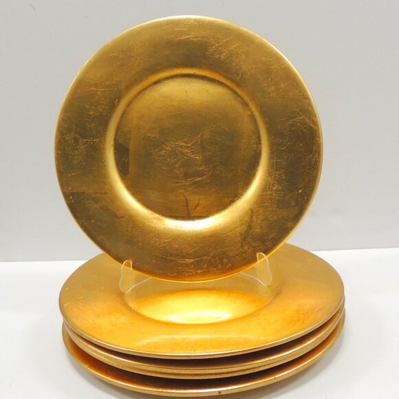 Set of (5) Round Ceramic Plate Chargers in gold. - Picture 1 of 4